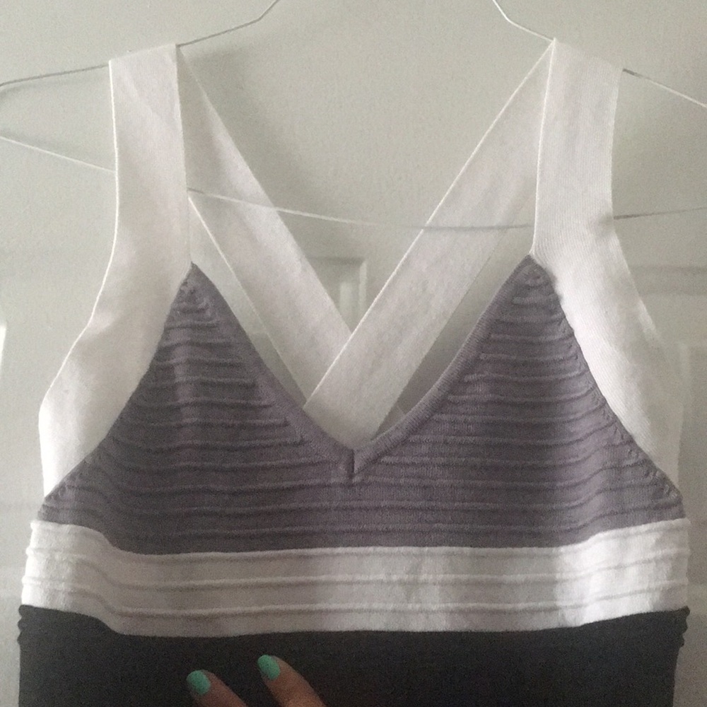 Black, white and grey cross back fitted dress